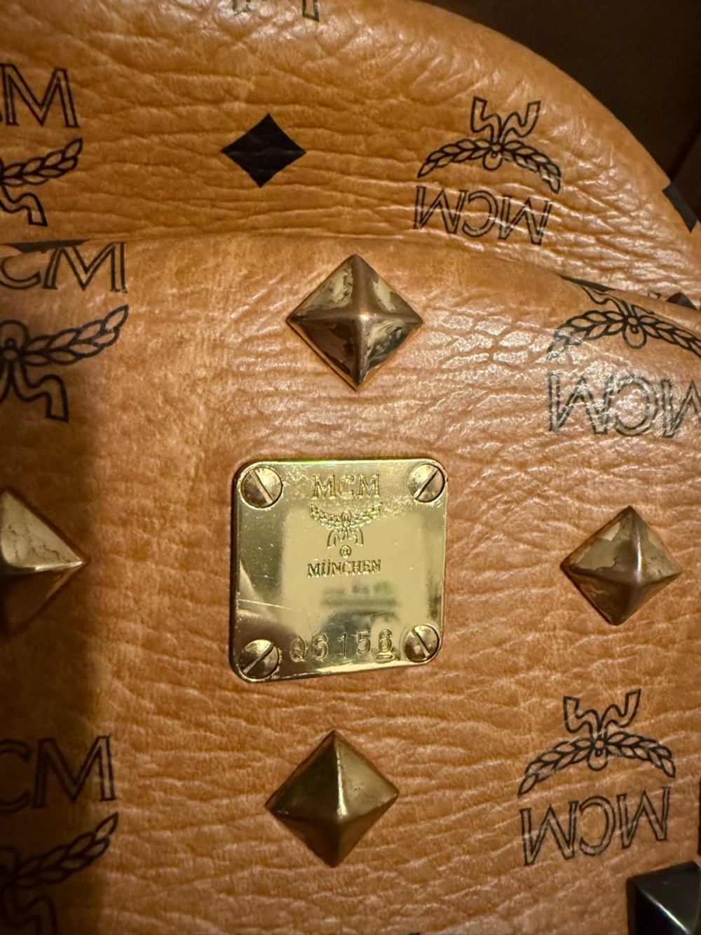 MCM Cognac Visetos Mini Backpack with Gold and Black Studs - Picture 9 of 11